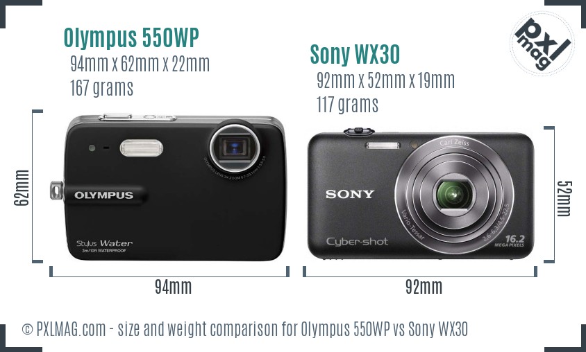 Olympus 550WP vs Sony WX30 size comparison