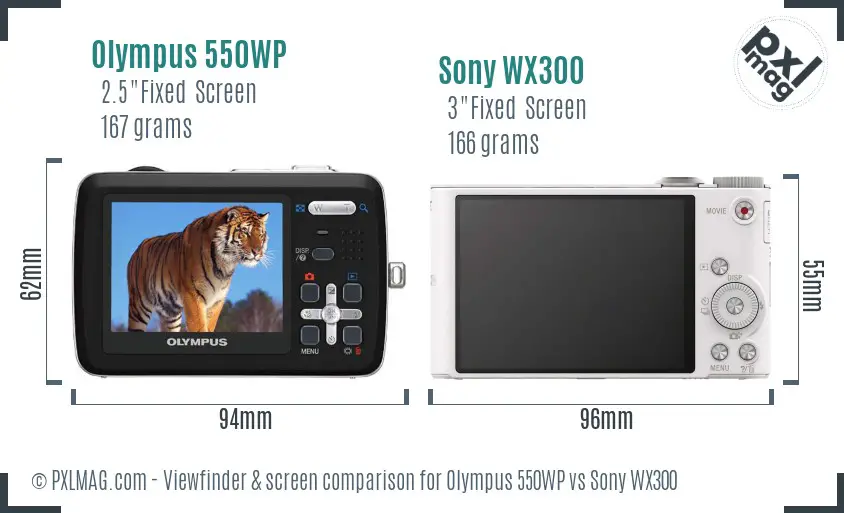 Olympus 550WP vs Sony WX300 Screen and Viewfinder comparison