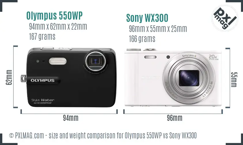 Olympus 550WP vs Sony WX300 size comparison