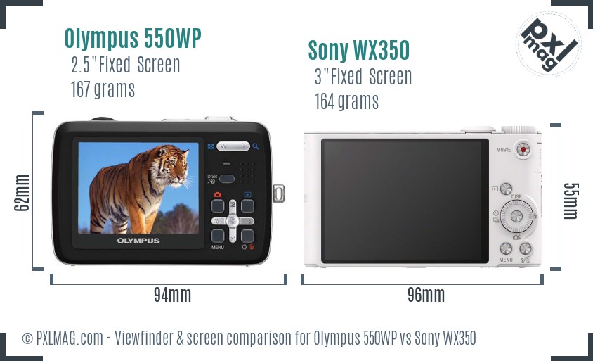 Olympus 550WP vs Sony WX350 Screen and Viewfinder comparison