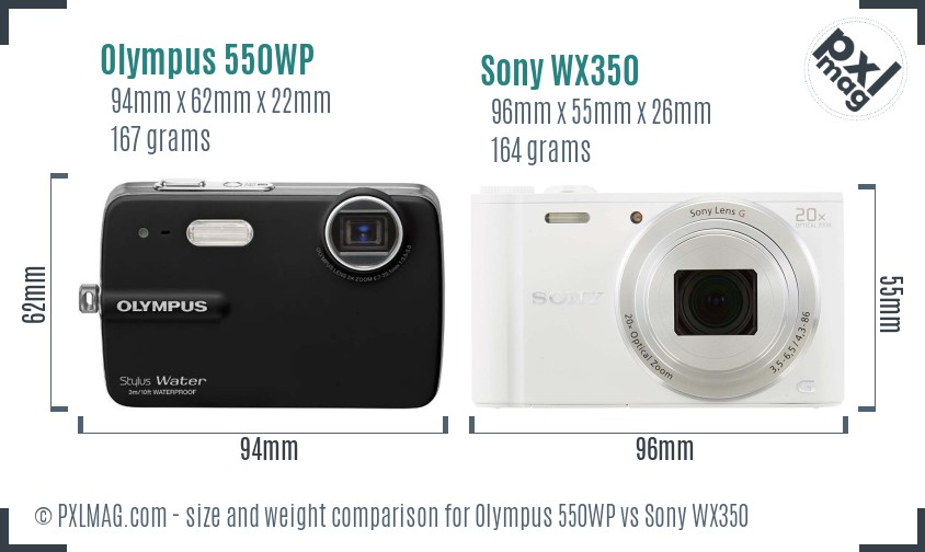 Olympus 550WP vs Sony WX350 size comparison