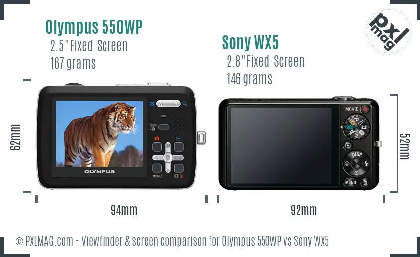 Olympus 550WP vs Sony WX5 Screen and Viewfinder comparison Olympus 550WP vs Sony WX5 Screen and Viewfinder comparison