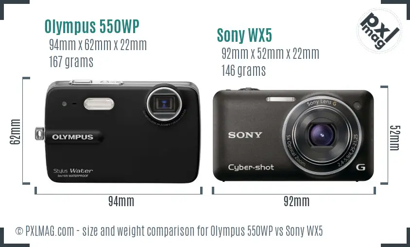 Olympus 550WP vs Sony WX5 size comparison Olympus 550WP vs Sony WX5 size comparison