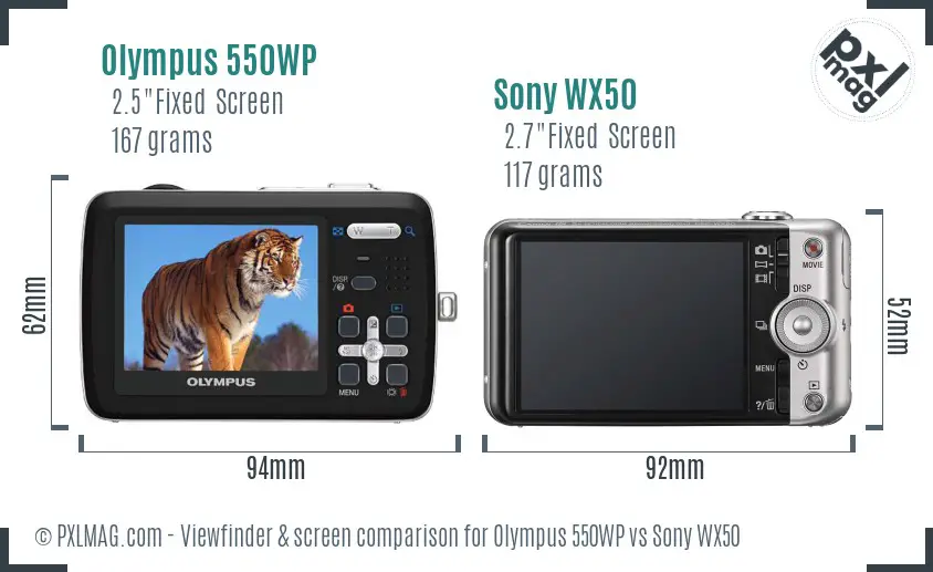 Olympus 550WP vs Sony WX50 Screen and Viewfinder comparison