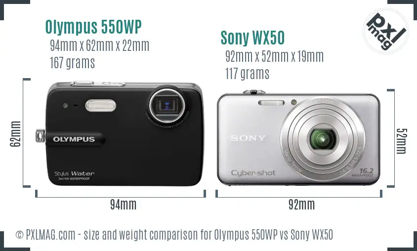 Olympus 550WP vs Sony WX50 size comparison