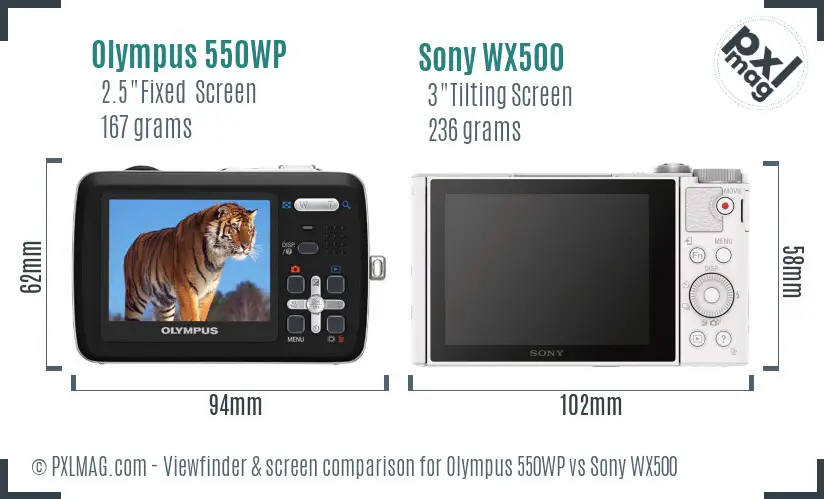 Olympus 550WP vs Sony WX500 Screen and Viewfinder comparison