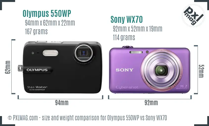 Olympus 550WP vs Sony WX70 size comparison