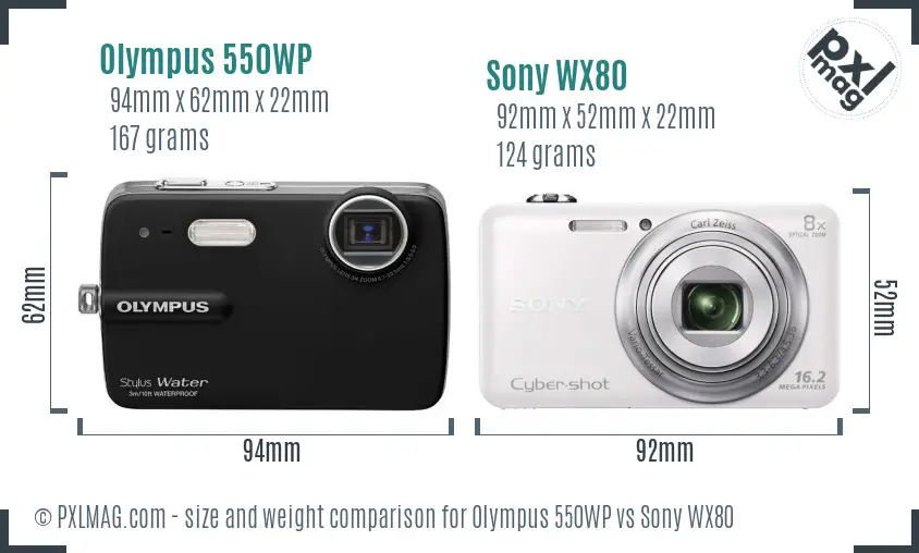 Olympus 550WP vs Sony WX80 size comparison