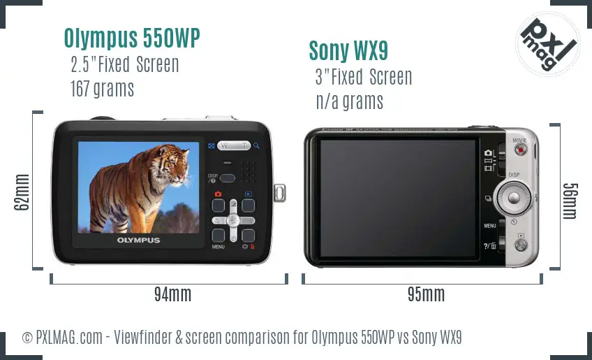 Olympus 550WP vs Sony WX9 Screen and Viewfinder comparison