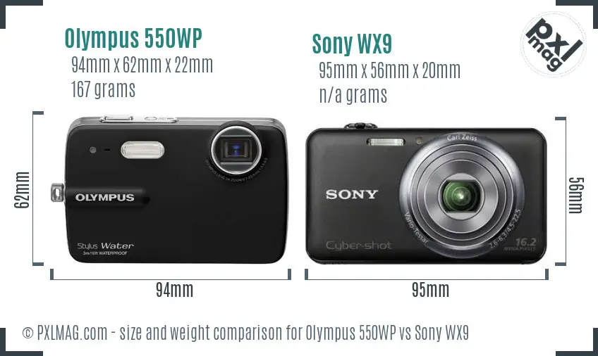 Olympus 550WP vs Sony WX9 size comparison
