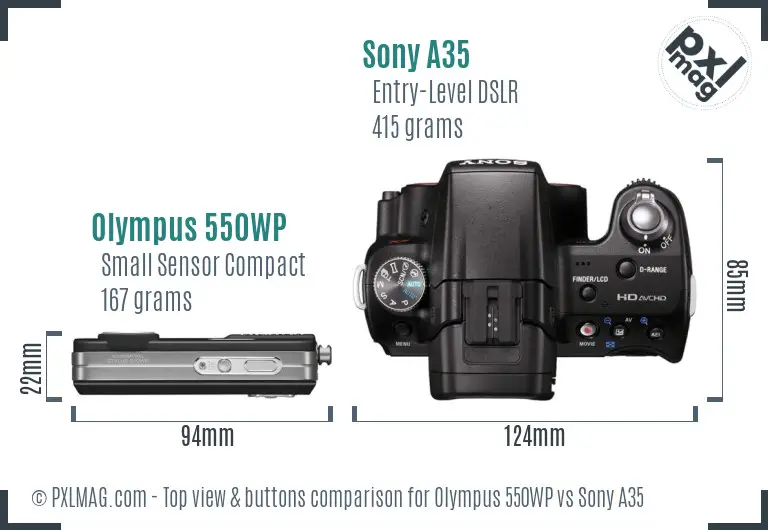 Olympus 550WP vs Sony A35 top view buttons comparison