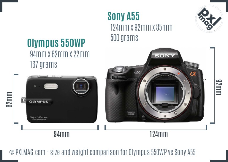 Olympus 550WP vs Sony A55 size comparison Olympus 550WP vs Sony A55 size comparison