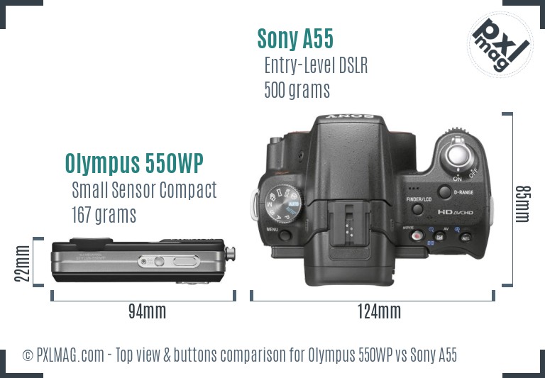 Olympus 550WP vs Sony A55 top view buttons comparison