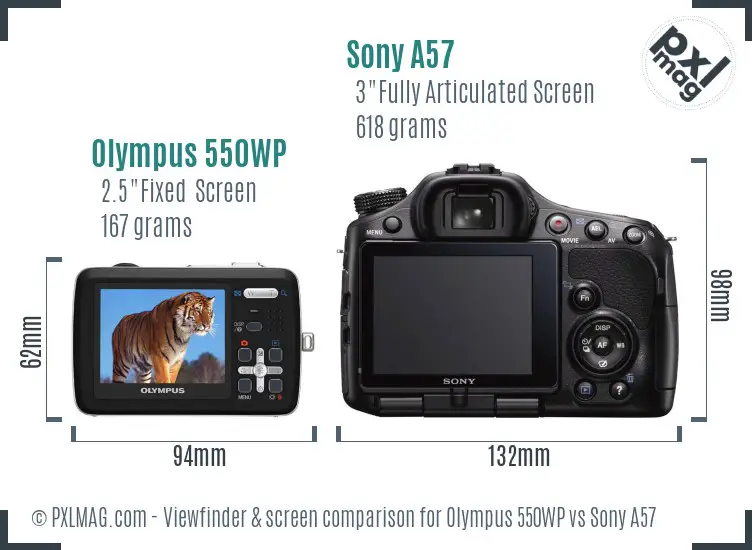 Olympus 550WP vs Sony A57 Screen and Viewfinder comparison