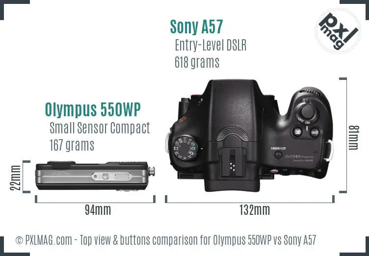 Olympus 550WP vs Sony A57 top view buttons comparison