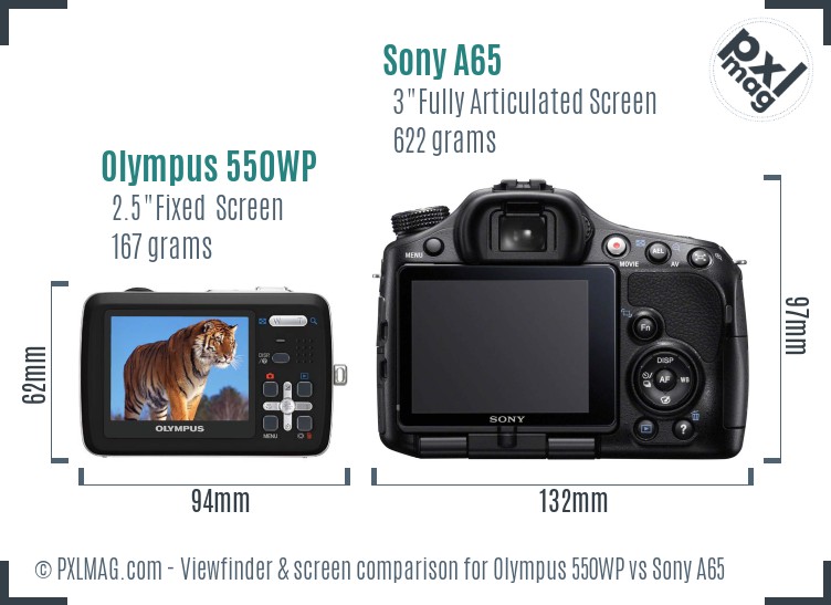 Olympus 550WP vs Sony A65 Screen and Viewfinder comparison