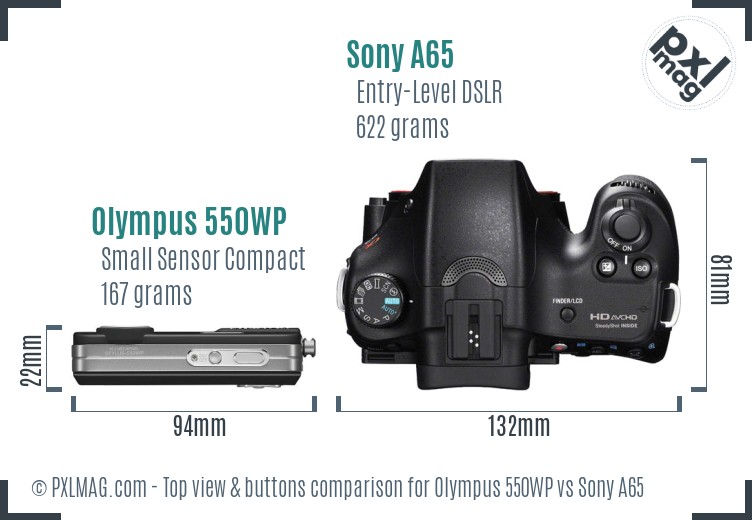 Olympus 550WP vs Sony A65 top view buttons comparison