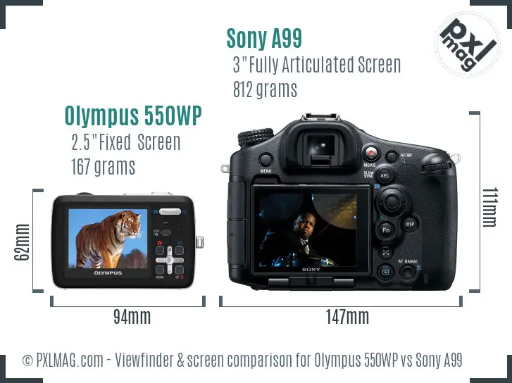 Olympus 550WP vs Sony A99 Screen and Viewfinder comparison