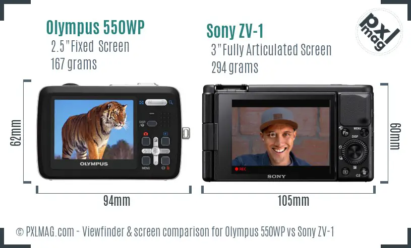 Olympus 550WP vs Sony ZV-1 Screen and Viewfinder comparison