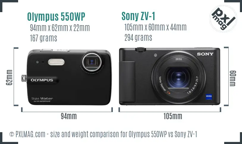 Olympus 550WP vs Sony ZV-1 size comparison