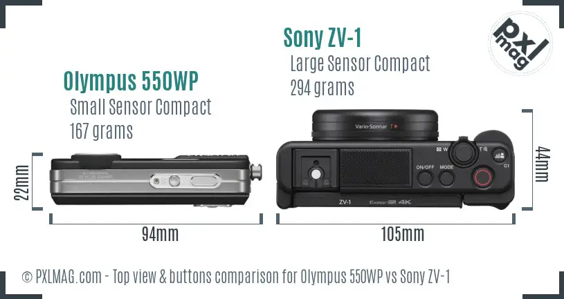 Olympus 550WP vs Sony ZV-1 top view buttons comparison