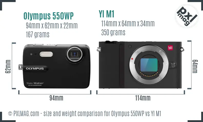 Olympus 550WP vs YI M1 size comparison