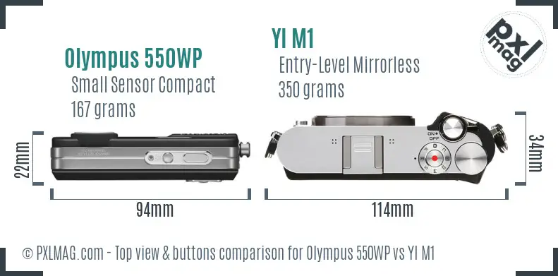 Olympus 550WP vs YI M1 top view buttons comparison