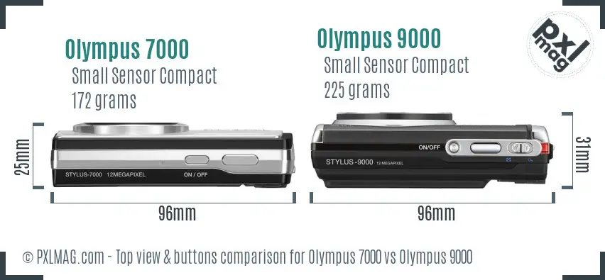 Olympus 7000 vs Olympus 9000 top view buttons comparison