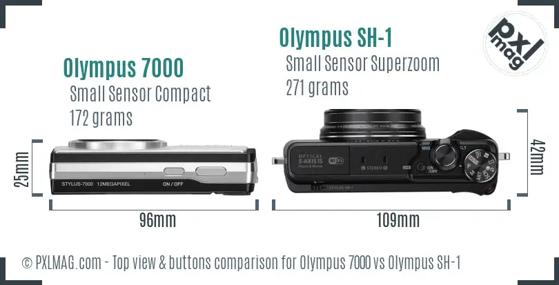 Olympus 7000 vs Olympus SH-1 top view buttons comparison