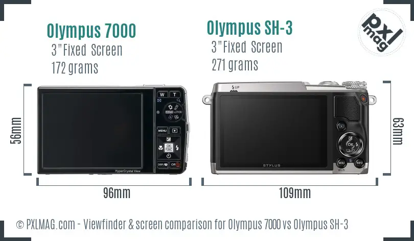 Olympus 7000 vs Olympus SH-3 Screen and Viewfinder comparison