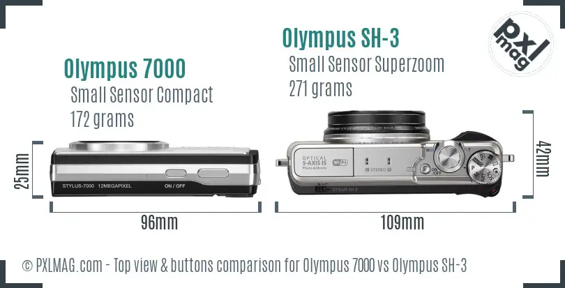 Olympus 7000 vs Olympus SH-3 top view buttons comparison