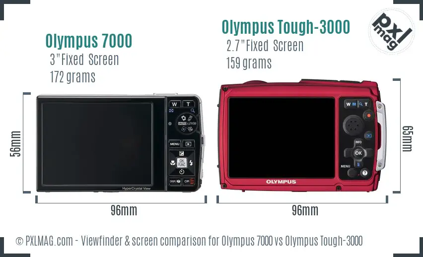 Olympus 7000 vs Olympus Tough-3000 Screen and Viewfinder comparison