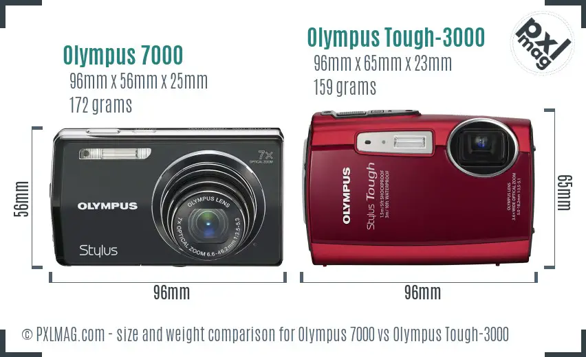 Olympus 7000 vs Olympus Tough-3000 size comparison