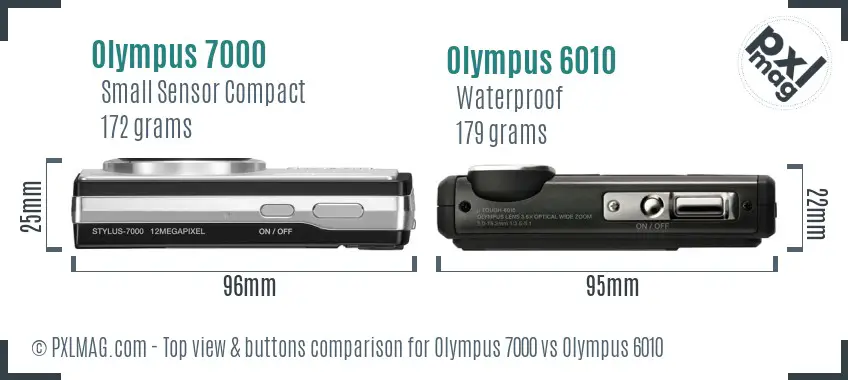 Olympus 7000 vs Olympus 6010 top view buttons comparison