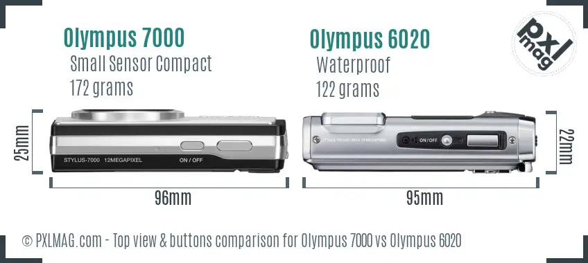 Olympus 7000 vs Olympus 6020 top view buttons comparison