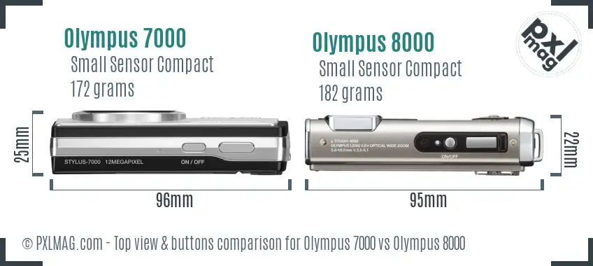 Olympus 7000 vs Olympus 8000 top view buttons comparison