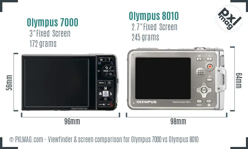 Olympus 7000 vs Olympus 8010 Screen and Viewfinder comparison