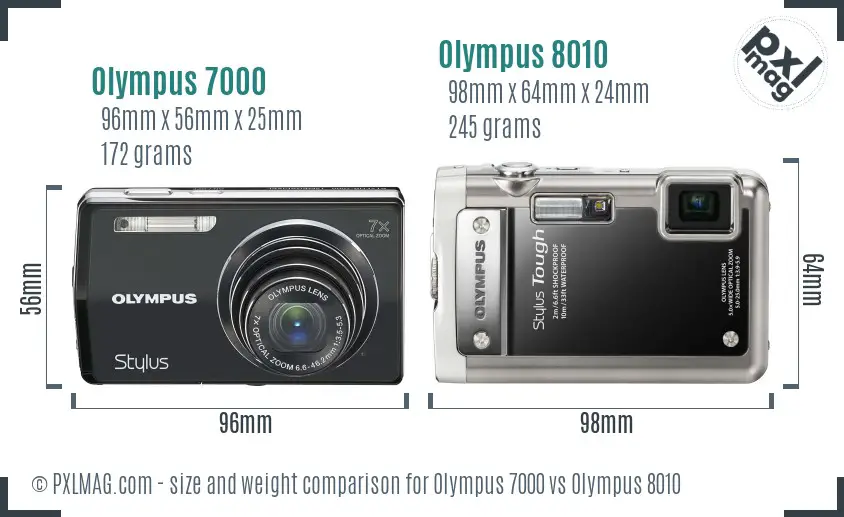 Olympus 7000 vs Olympus 8010 size comparison