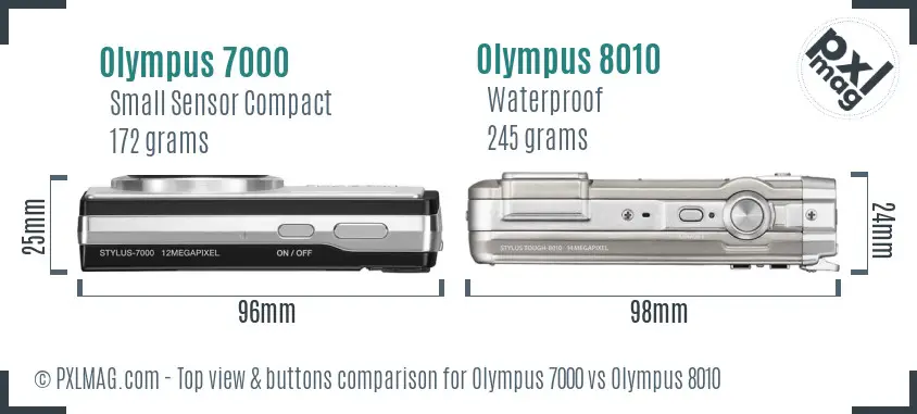 Olympus 7000 vs Olympus 8010 top view buttons comparison