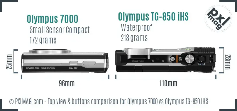 Olympus 7000 vs Olympus TG-850 iHS top view buttons comparison