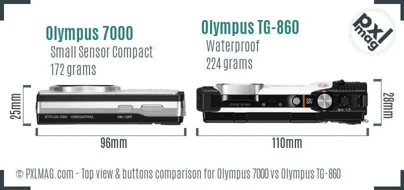 Olympus 7000 vs Olympus TG-860 top view buttons comparison