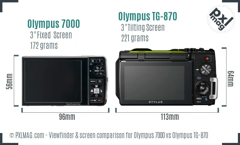 Olympus 7000 vs Olympus TG-870 Screen and Viewfinder comparison