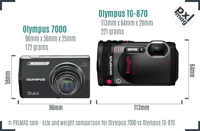 Olympus 7000 vs Olympus TG-870 size comparison