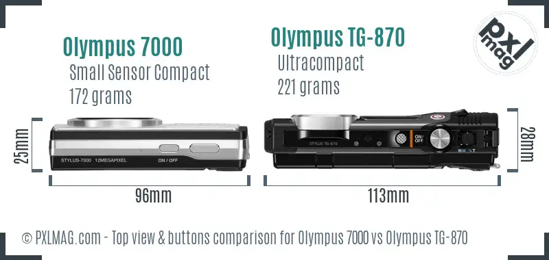 Olympus 7000 vs Olympus TG-870 top view buttons comparison
