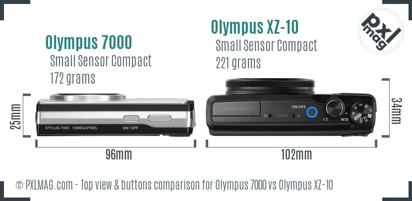 Olympus 7000 vs Olympus XZ-10 top view buttons comparison