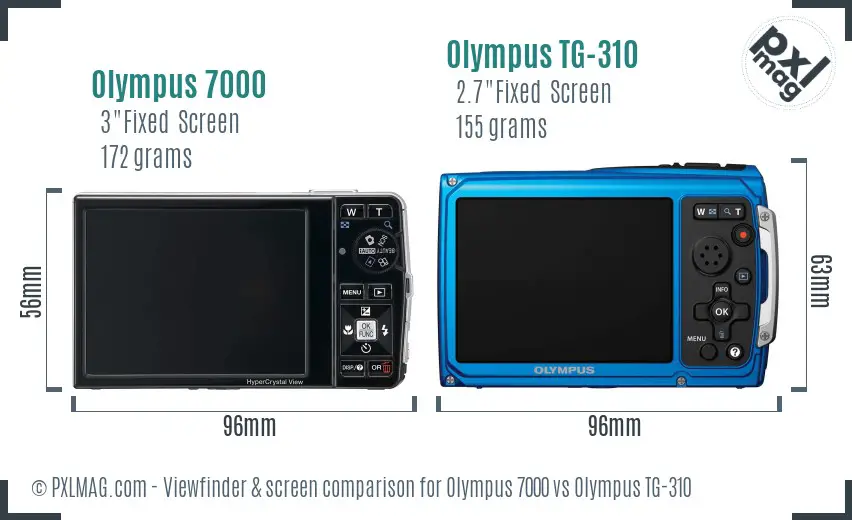 Olympus 7000 vs Olympus TG-310 Screen and Viewfinder comparison