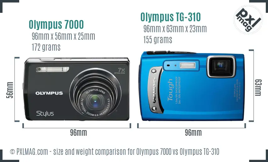 Olympus 7000 vs Olympus TG-310 size comparison
