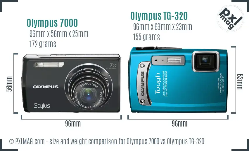 Olympus 7000 vs Olympus TG-320 size comparison