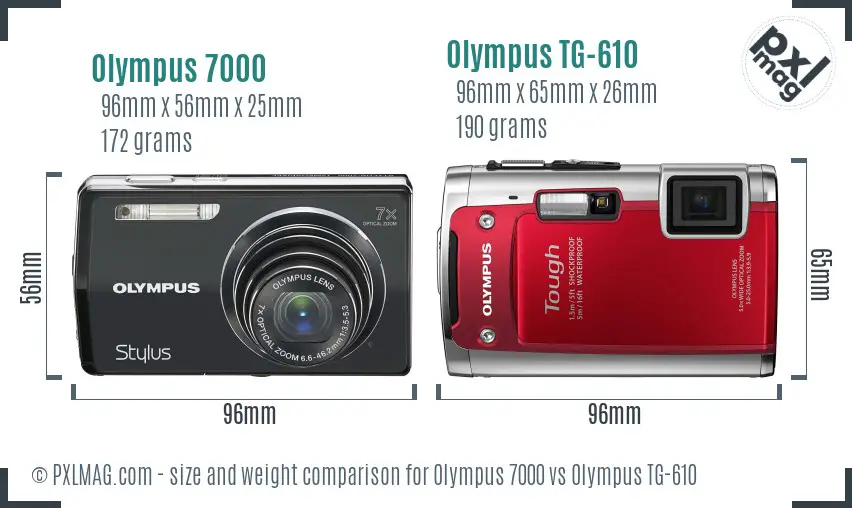 Olympus 7000 vs Olympus TG-610 size comparison