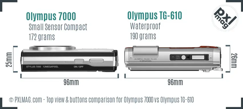 Olympus 7000 vs Olympus TG-610 top view buttons comparison